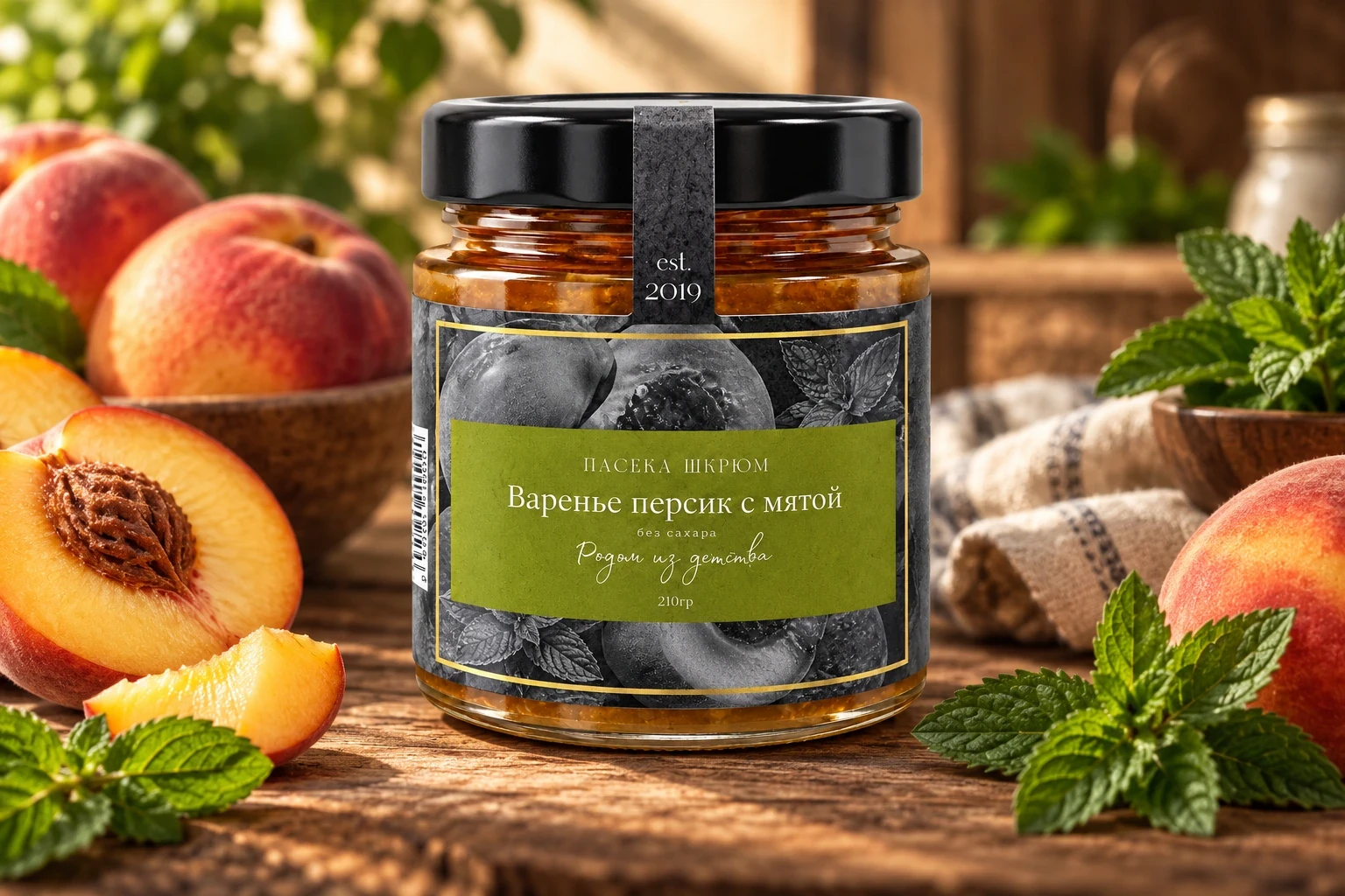 Варенье на меду — Персик с мятой — 210 г